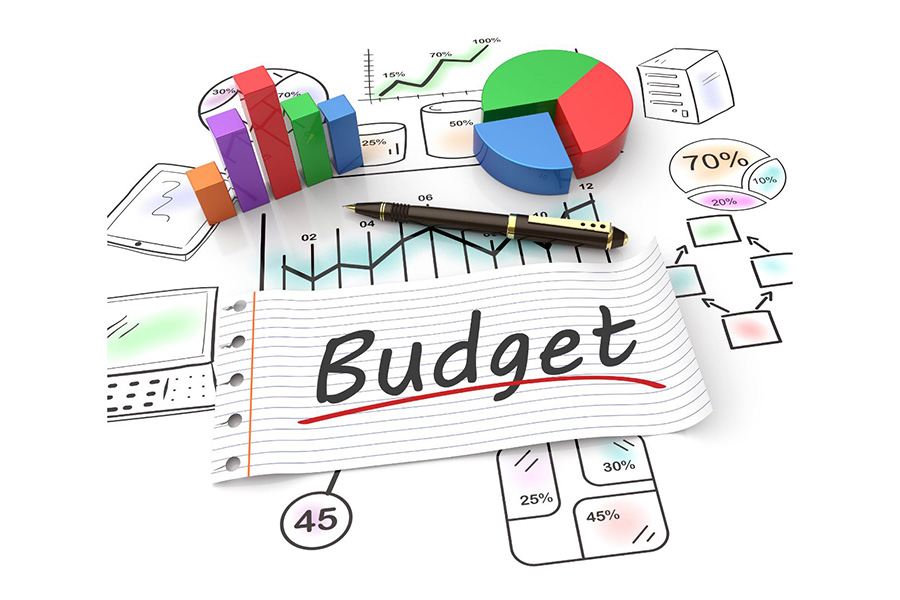 Marketing budget planning with charts and graphs, illustrating how contractors can decide how much to spend on marketing.