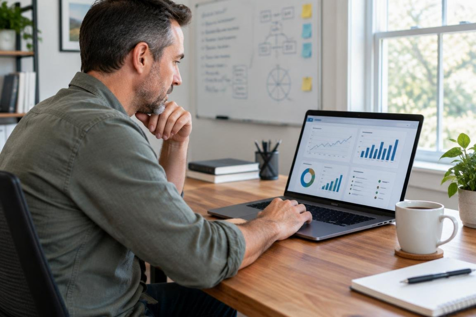 contractor reviewing marketing metrics